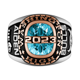 Men's 2-Tone Sterling Silver and 14K Rose Gold Plated Birthstone Class Ring