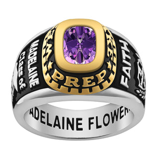 Ladies' Silver Celebrium and Gold Traditional Birthstone Class Ring