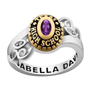 Ladies' Sterling Silver and 14K Gold over Sterling Swirl Birthstone Class Ring