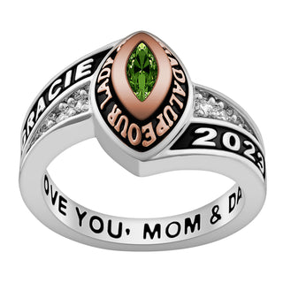 Ladies' Sterling Silver and 14K Rose Gold Plated Marquise Birthstone Class Ring