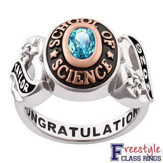 Ladies' Silver Celebrium and Rose Gold Sweetheart Birthstone Class Ring