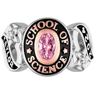 Ladies' Silver Celebrium and Rose Gold Sweetheart Birthstone Class Ring