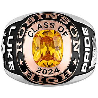 Men's Platinum and 14K Rose Gold over Sterling Double Row Class Ring