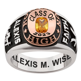 Ladies' Platinum & 14K Rose Gold Plated on Sterling Double Row Class Ring