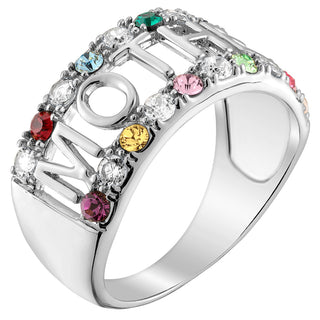 Sterling Silver Mother CZ Family Birthstone Ring