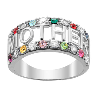 Sterling Silver Mother CZ Family Birthstone Ring