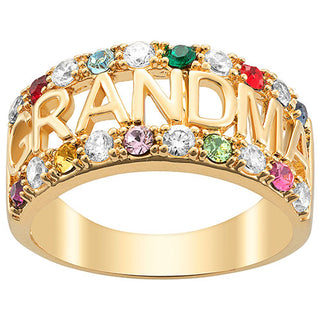 14K Gold over Sterling Grandma CZ Family Birthstone Ring