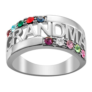 Sterling Silver Grandma Family Birthstone Ring