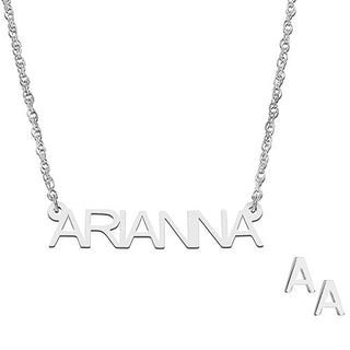 Sterling Silver Uppercase Name Necklace with Initial Earring Set