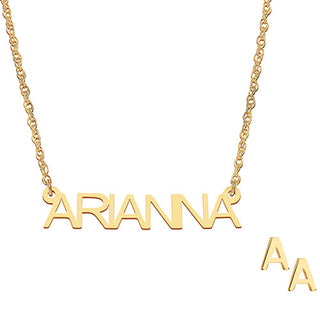 14K Gold over Sterling Uppercase Name Necklace with Initial Earring Set