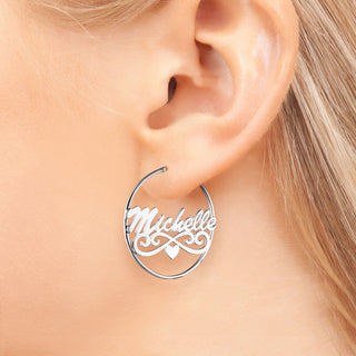 Silver Plated Extra Large 45mm Name Hoop Earrings