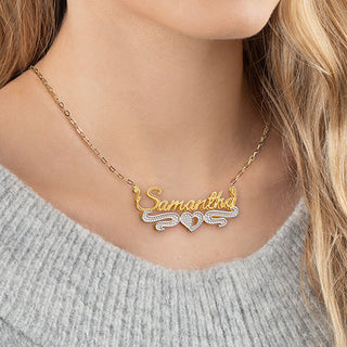 Personalized Two-Tone Double Nameplate Beaded Necklace