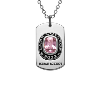 Women's CELEBRIUM  Personalized Cushion Cut Birthstone Graduation Dog Tag Pendant