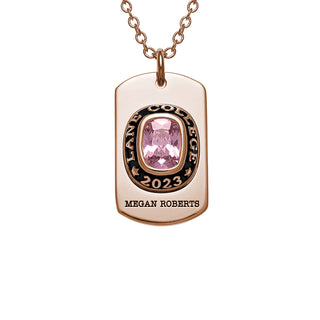 Women's Rose Gold CELEBRIUM  Personalized Cushion Cut Birthstone Graduation Dog Tag Pendant