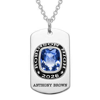 Men's CELEBRIUM  Personalized Cushion Cut Birthstone Graduation Dog Tag Necklace