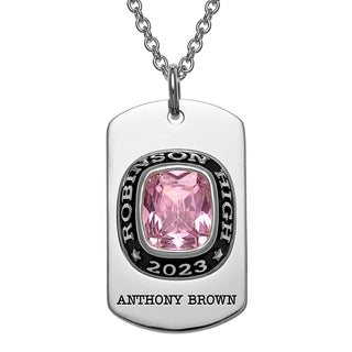 Men's CELEBRIUM  Personalized Cushion Cut Birthstone Graduation Dog Tag Necklace