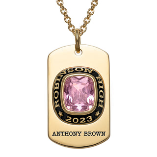 Men's Gold CELEBRIUM  Personalized Cushion Cut Birthstone Graduation Dog Tag Necklace