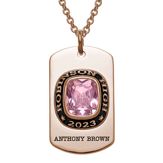 14K Rose Gold Plated Birthstone Engraved Class Dog Tag