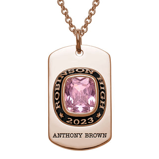 Men's Rose Gold CELEBRIUM  Personalized Cushion Cut Birthstone Graduation Dog Tag Necklace