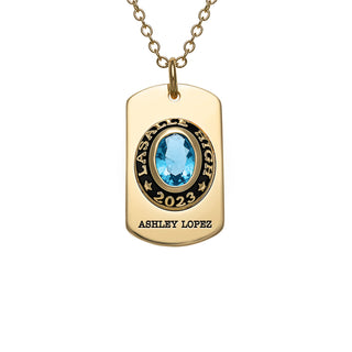 Women's Gold CELEBRIUM  Personalized Oval Cut Birthstone Graduation Dog Tag Pendant