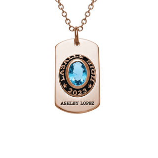 Women's Rose Gold CELEBRIUM  Personalized Oval Cut Birthstone Graduation Dog Tag Pendant