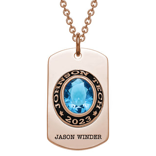 Men's Rose Gold CELEBRIUM  Personalized Oval Cut Birthstone Graduation Dog Tag Necklace