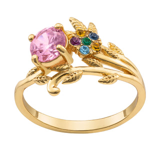 14K Gold over Sterling Mother's Family Flower Birthstone Ring