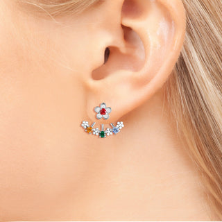 Silver Plated Birthstone Flower Earring with Jacket