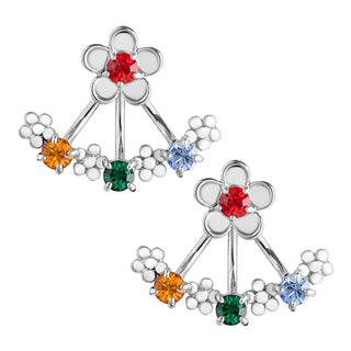 Silver Plated Birthstone Flower Earring with Jacket