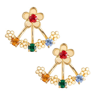 14K Gold Plated Birthstone Flower Earring with Jacket