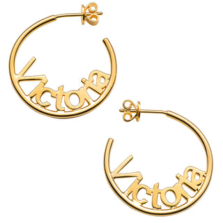 Personalized 14K Gold over Sterling Nameplate Small Post Hoop Earrings