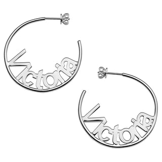 Personalized Sterling Silver Nameplate Medium Post Hoop Earrings