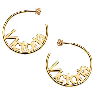 Personalized 14K Gold over Sterling Nameplate Medium Post Hoop Earrings