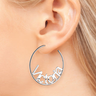 Personalized Sterling Silver Nameplate Large Post Hoop Earrings