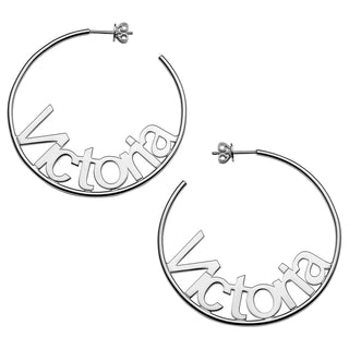 Personalized Sterling Silver Nameplate Large Post Hoop Earrings