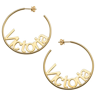 Personalized 14K Gold over Sterling Nameplate Large Post Hoop Earrings