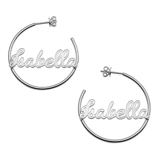 Personalized Sterling Silver Nameplate Medium Post Hoop Earrings