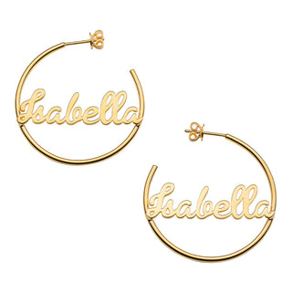 Personalized 14K Gold over Sterling Nameplate Medium Post Hoop Earrings