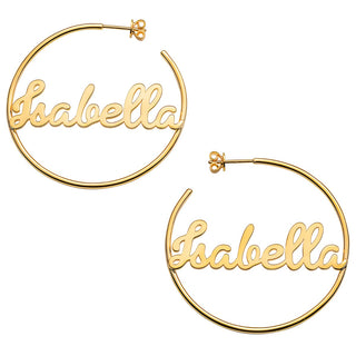 Personalized 14K Gold over Sterling Nameplate Large Post Hoop Earrings
