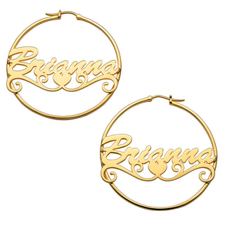 Personalized 14K Gold over Sterling Nameplate Tail Hoop Earrings