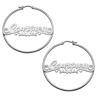 Personalized Sterling Silver Nameplate Hoop Earrings