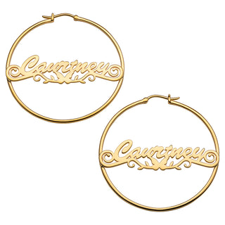 Personalized 14K Gold over Sterling Nameplate Hoop Earrings