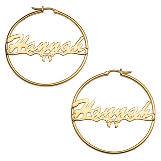 Personalized 14K Gold over Sterling Nameplate Tail Hoop Earrings