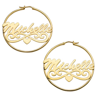14k Gold Over Sterling Extra Large 45mm Name Hoop Earrings
