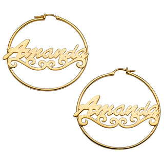 Personalized 14K Gold over Sterling Nameplate Hoop Earrings