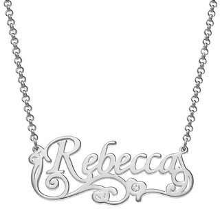 Sterling Silver Name with Diamond Accent Heart Swirl Necklace