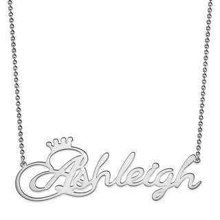 Sterling Silver Script Name with Crown Necklace