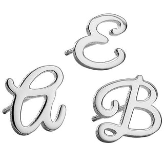 Sterling Silver Uppercase Script Initial Button Earring