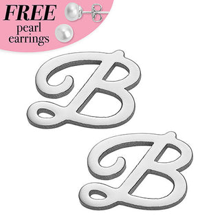 Sterling Silver Uppercase Script Initial Button Earring