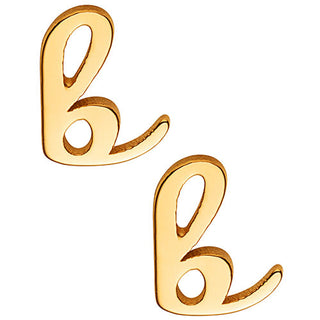 14K Gold over Sterling Lowercase Script Initial Button Earring